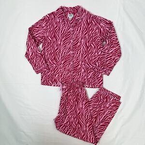 Global Flannel Pajamas Women M Pink Zebra Print 2 Pc Sleepwear Pants Set
